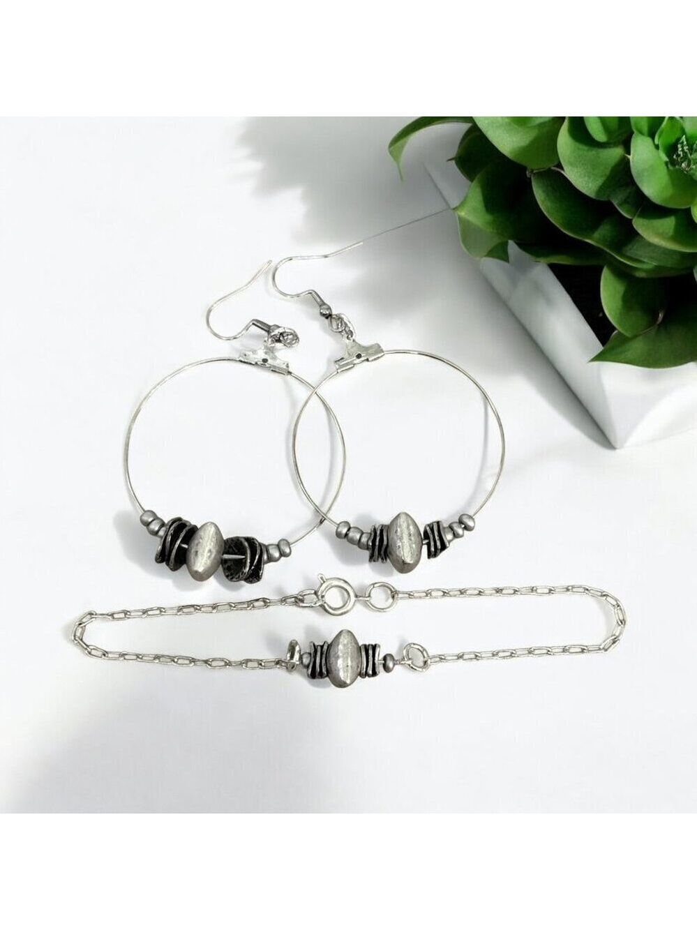 Reimagined Handmade Hoop Earrings and Bracelet Set